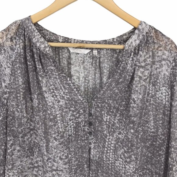 Zoa New York Boho Peasant Blouse L Gray Snakeskin Long Sleeve V Neckline Sheer - Picture 2 of 9